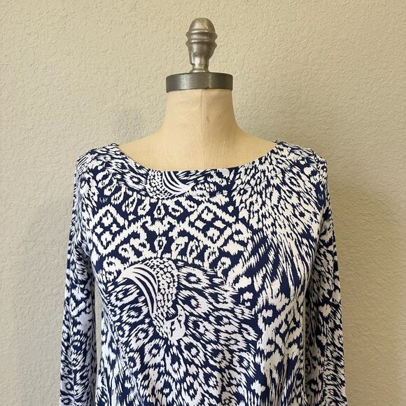 LILLY PULITZER Long Sleeve Top Blue White Ikat Twist Front Knit Boho - Picture 5 of 10